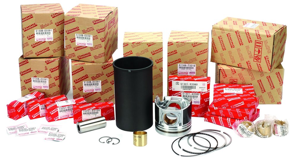 Genuine Hino engine overhaul kit components in original packaging